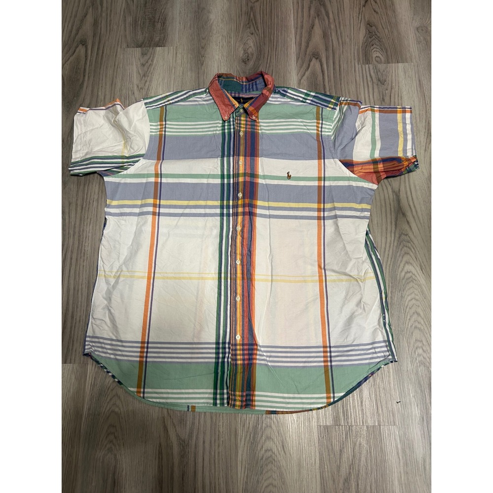 Ralph Lauren Mens Short Sleeve Plaid Oxford Shirt Cotton 2XB Multi-Color Check